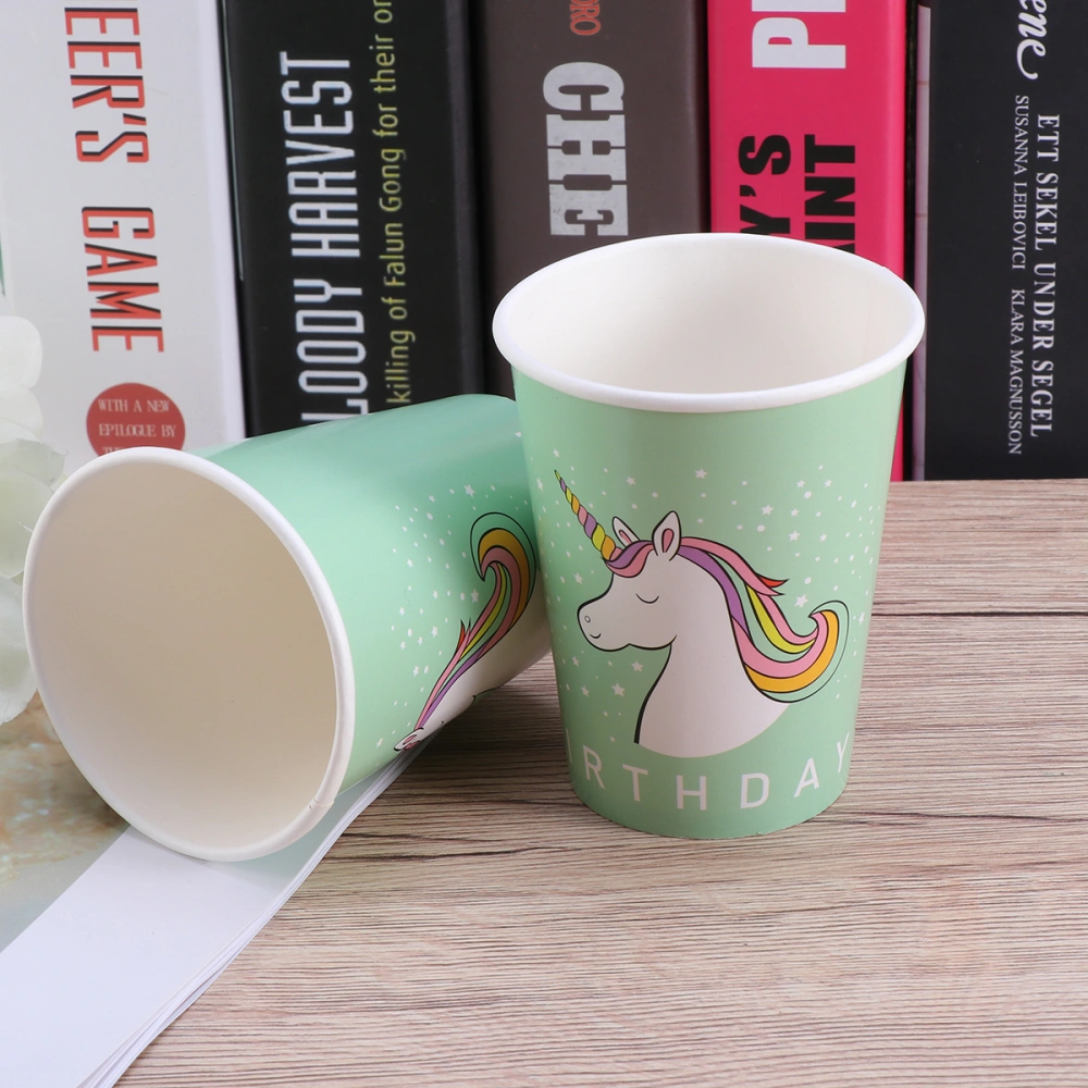 8pcs Kids Birthday Disposable Tableware Cartoon Green Unicorn Paper Cup Dinner Decor Party Supplies