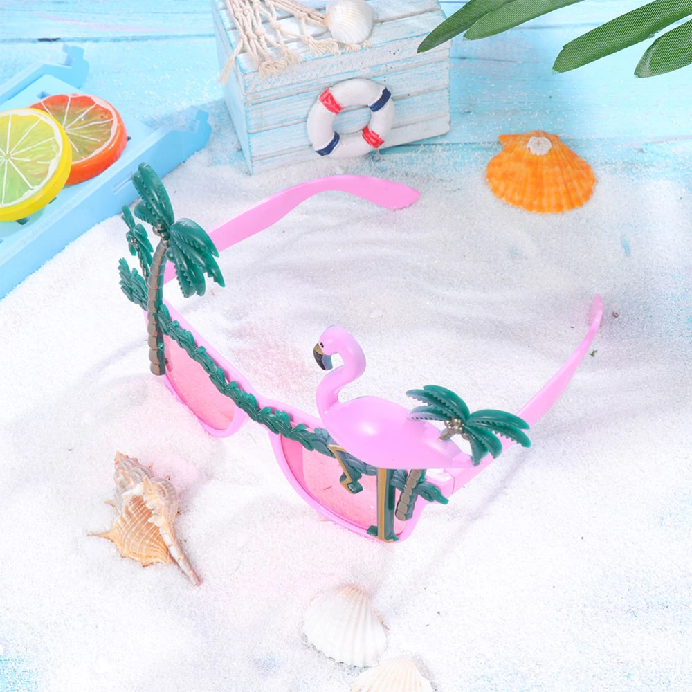 2PCS Flamingo Design Glasses Funny Coconut Tree Eyeglasses Hawaiian Party Dress Up Decorative Toys Beach Photo Props Eyewear (Pink)