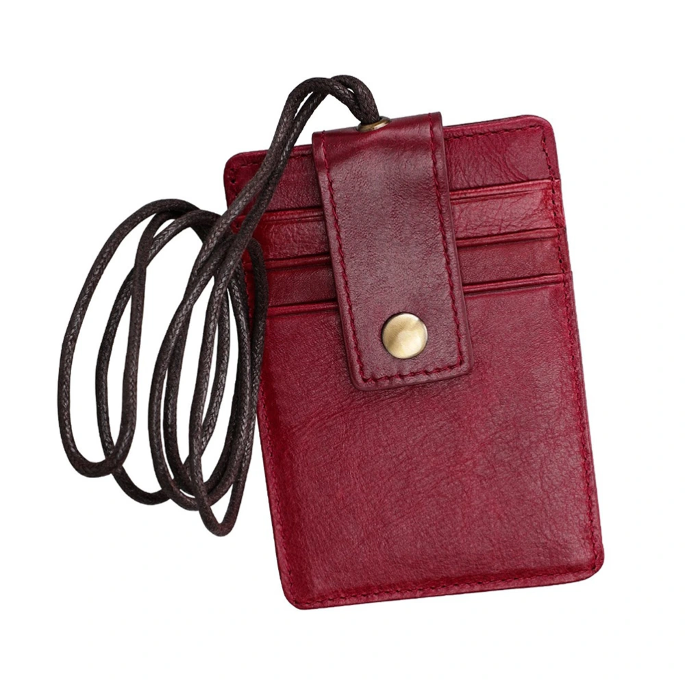 Leather RFID Boarding Pass Officer Exhibition Certificate Documents Package Hangig Neck Style (Red)