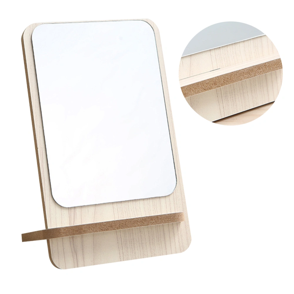 1PC Retro Tabletop Cosmetic Mirror Portable Wooden Makeup Mirror Multifunctional Mirror (Wood Color)