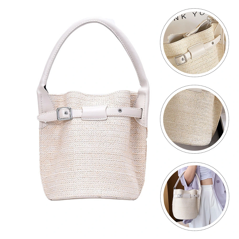 1Pc  Weaving Bag Fashionable Single Shoulder Bag Bucket Bag Casual Shopping Bag