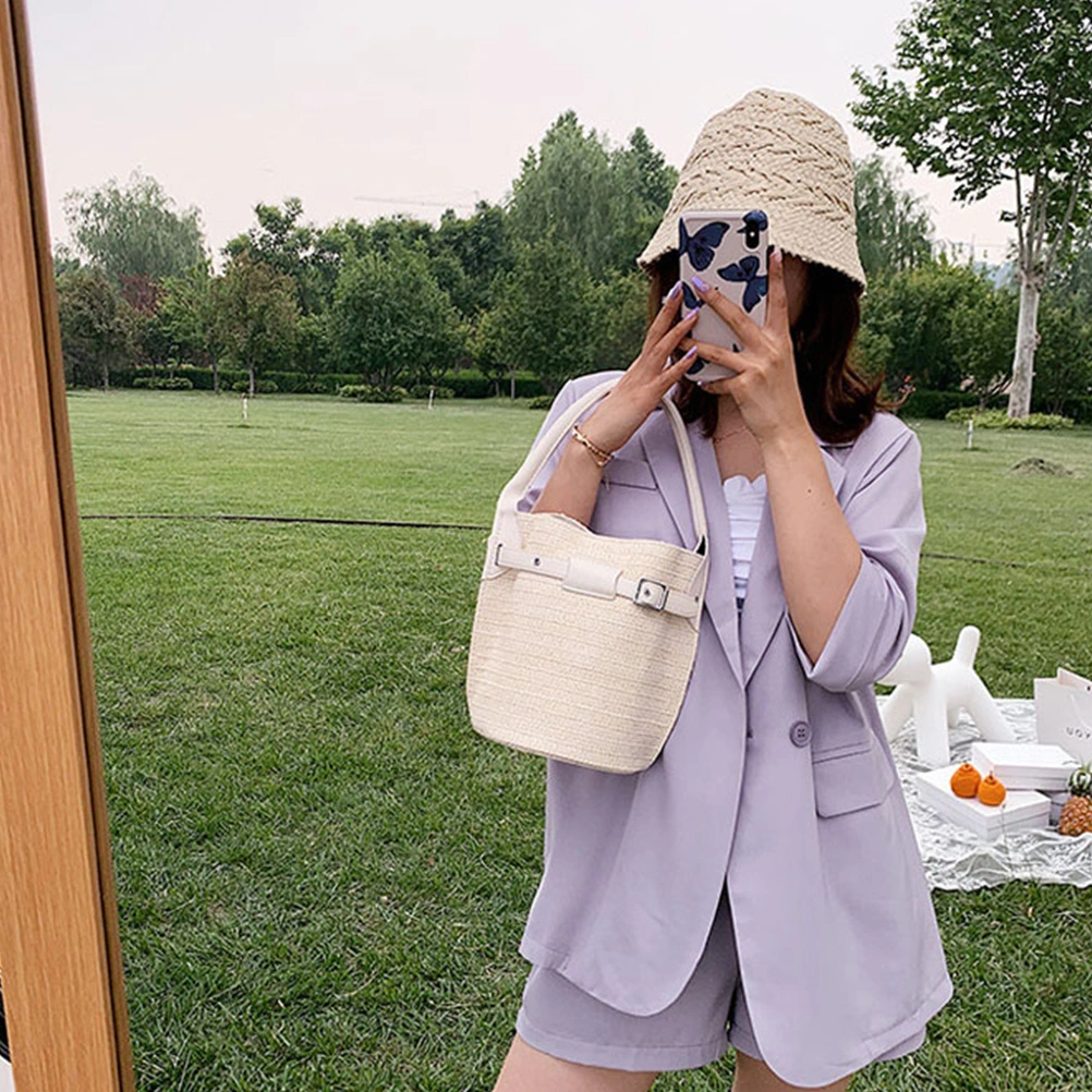 1Pc  Weaving Bag Fashionable Single Shoulder Bag Bucket Bag Casual Shopping Bag