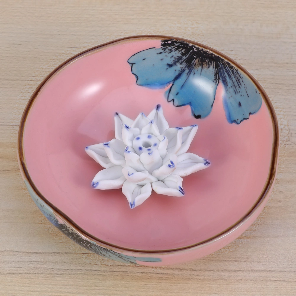 Creative Lotus Incense Holder for Stick Incense Burner Home Decoration Porcelain Artwork (Pink Hand-painted Single Hole Lotus)