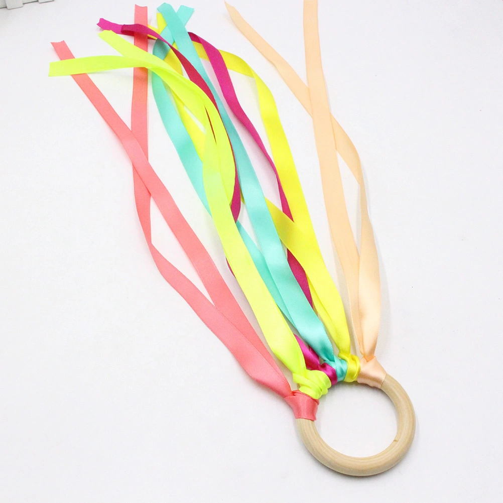2PCS 25CM Colorful Cheerleading Bell Prop Wooden Round Handle Dance Ribbon for Kids Stage Performance Party