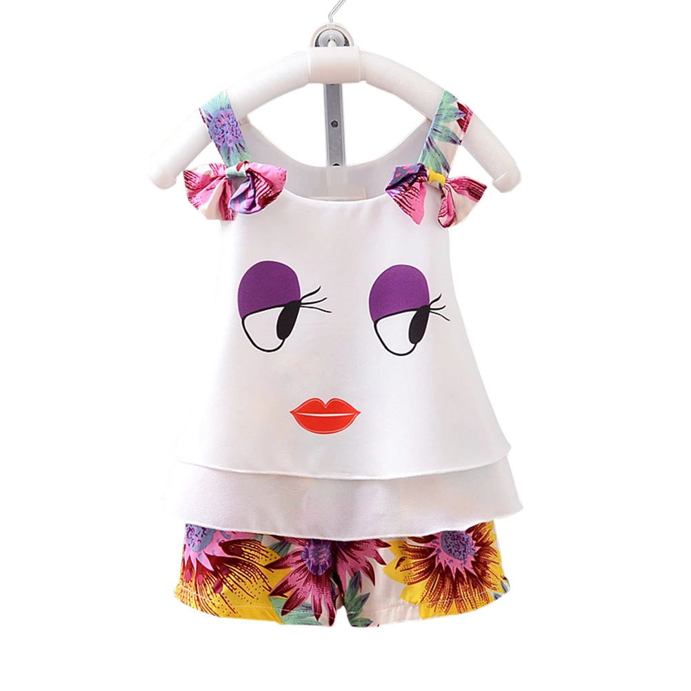 Baby Girl Summer Clothing Suit Two Pieces Sleveless Strap Shirts and Short Pant (Yellow Pants 75cm)