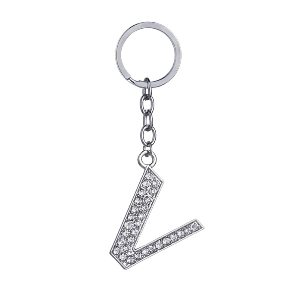 Simple Stylish Letter Key Chain Metal Rhinestones Key Ring Alphabet Keychain Bag Pendant Charm Birthday Gift (Letter V)