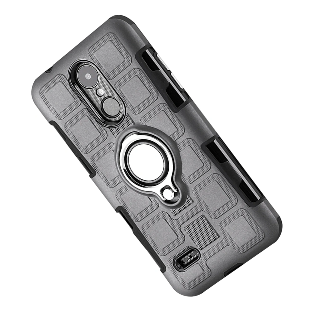 1PC Phone Case Three-in-one with Back Clip 360 Degree Ring Car Magnetic Heavy Duty Shockproof TPU & Hard PC Solid Three-Layer Mobile Phone Case for LG K4 2017(Grey)