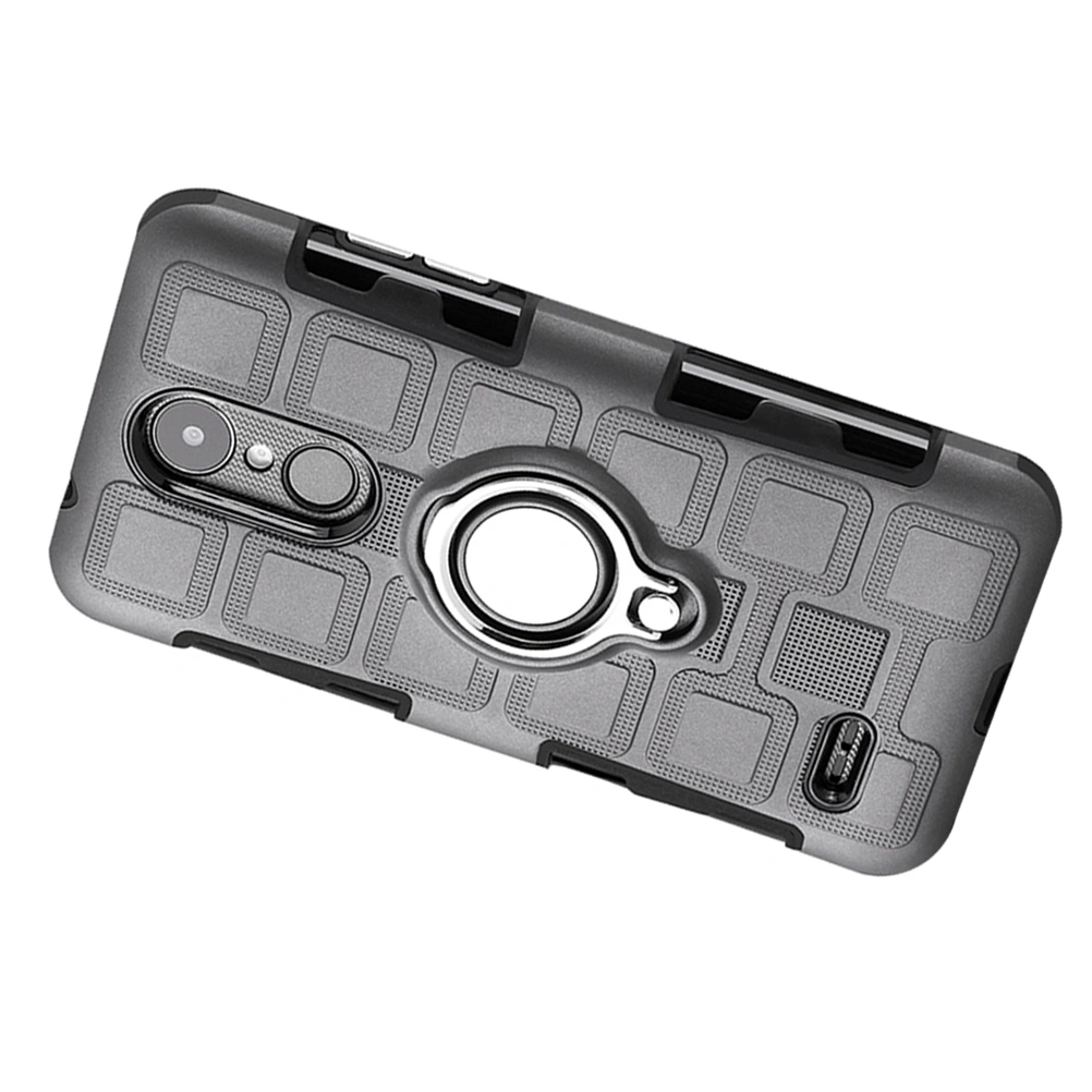 1PC Phone Case Three-in-one with Back Clip 360 Degree Ring Car Magnetic Heavy Duty Shockproof TPU & Hard PC Solid Three-Layer Mobile Phone Case for LG K4 2017(Grey)
