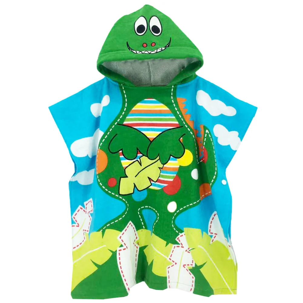 1pc Wearable Beach Towel Printing Shower Towel Hooded Bathing Clothes Water Absorbent Cloak for Kids (Dinosaur 70cm)