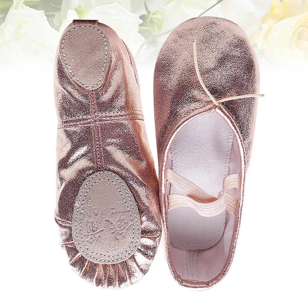 Pink Girls PU Leather Dance Shoes Cross Elastic Band Dancing Shoes Non-slip Shoes for Performance Kids - Size 33