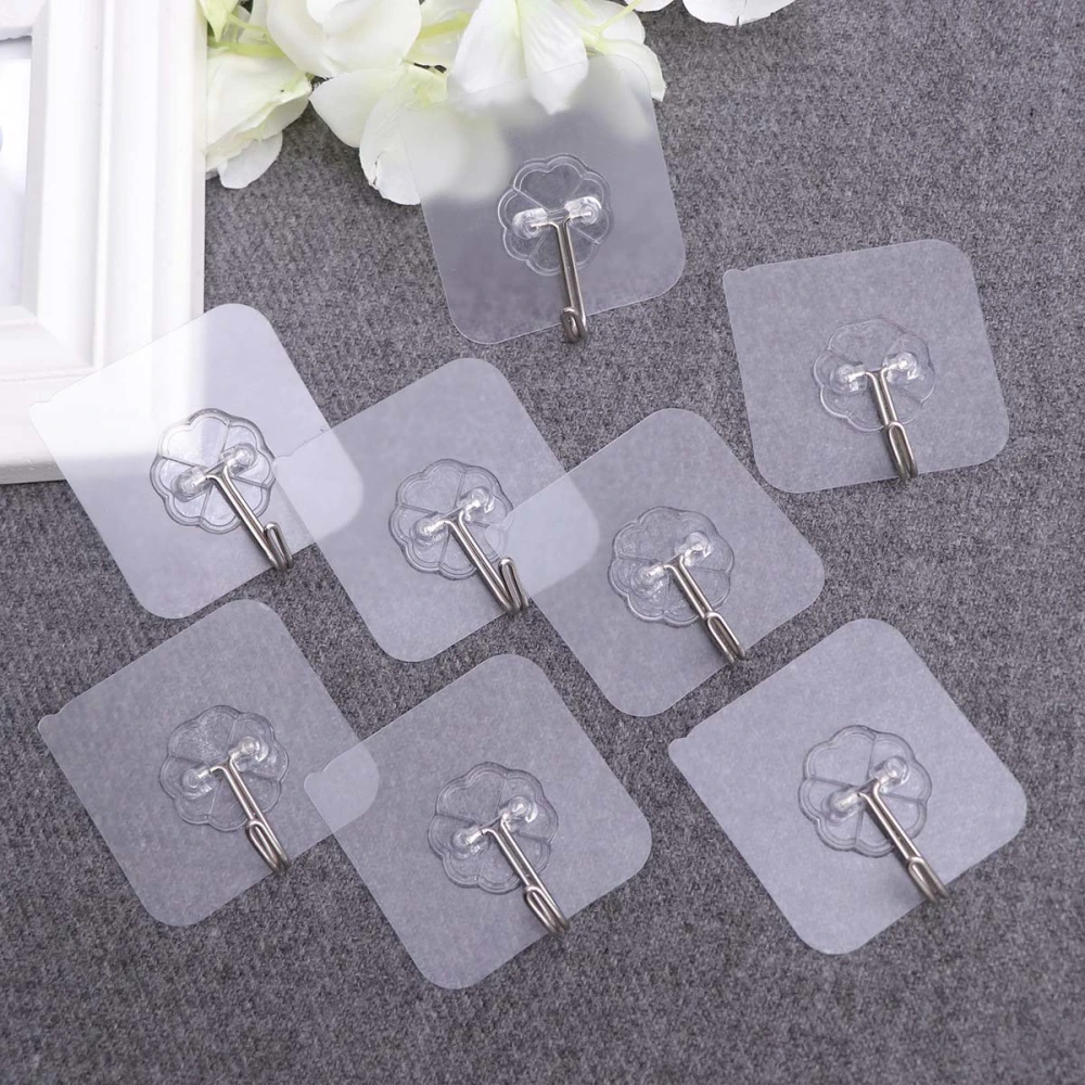 50pcs Self-adhesive Wall Hooks Heavy-duty Clear Wall Hanger for Living Room Kitchen Bathroom