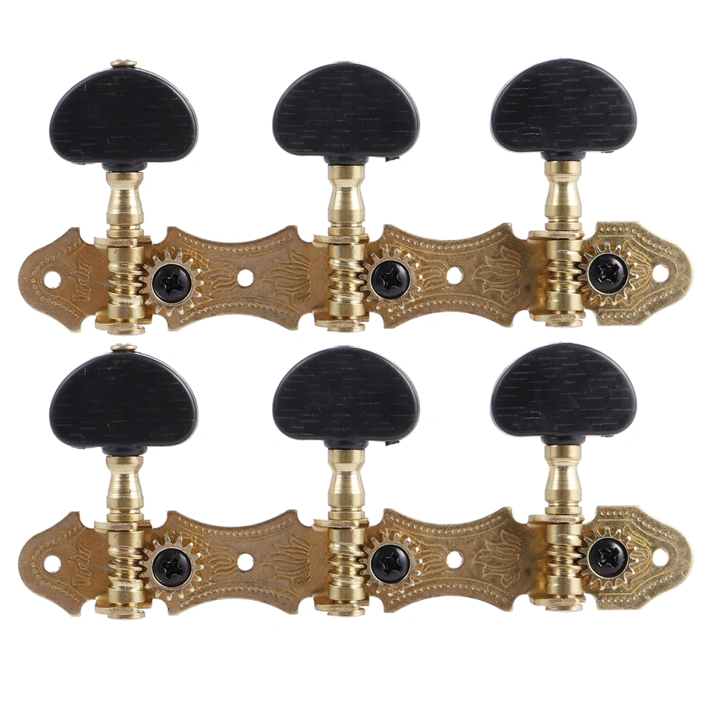 2pcs Triple Button Classical Guitar String Tuning Pegs Tuners Machine Heads for 6 String Guitar (Black Head)