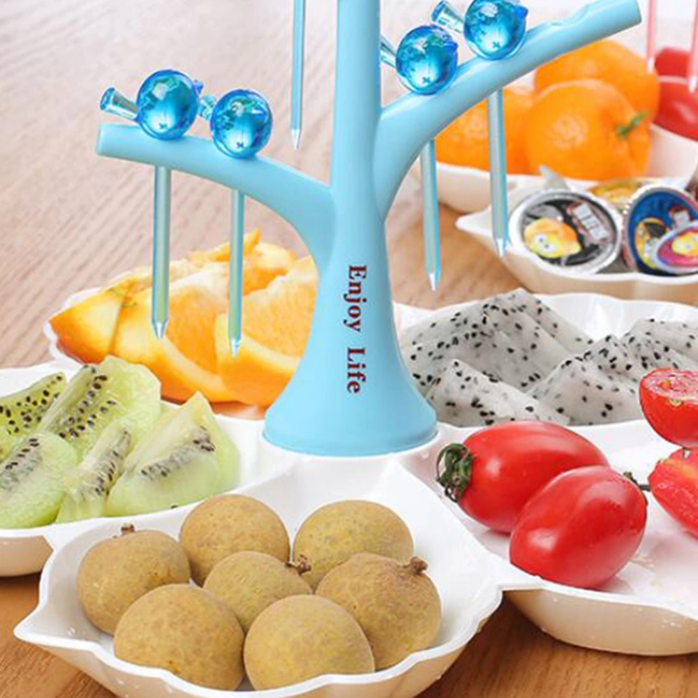 Creative Plastic Fruit Tray Decorative Snack Storage Case Graded Lattice Dessert Plate Dish for Home (Sky-blue)