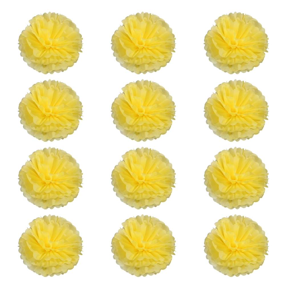 12pcs 30cm Exquisite Paper Flower Ball Home Party Layout Hanging Party Background Decoration Props for DIY Wedding Festival (Yellow)