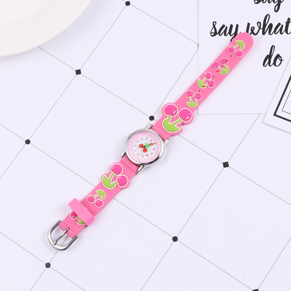 1Pc Children Waterproof Watch Cartoon Cherry Pattern Wristwatch 3D Silicone Watch Unique Gift for Kids Children