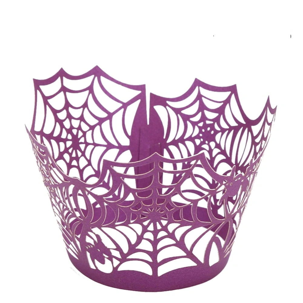 50pcs Cake Spider Web Wrappers Creative Hollow Out Paper Cups for Home Store Wedding (Dark Purple)