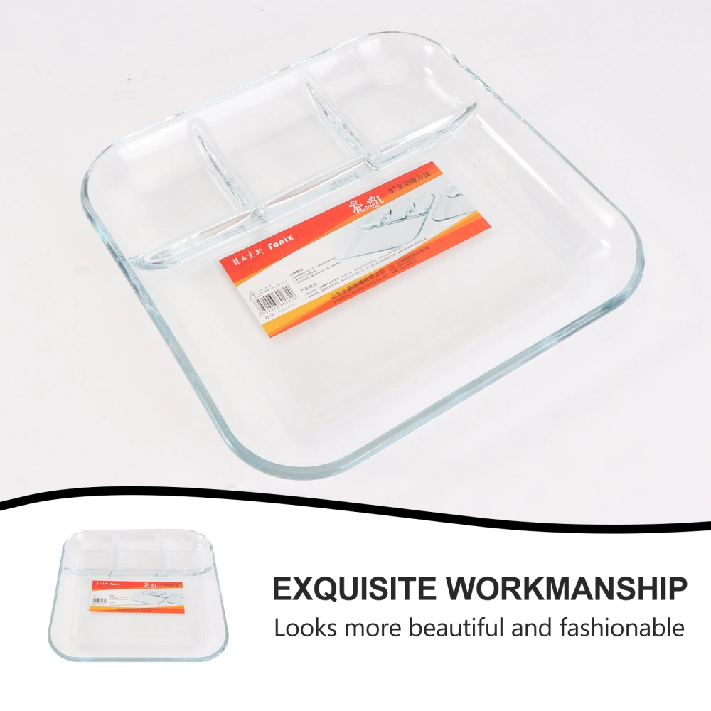 1Pc Tempered Glass Plate Multifunctional Compartment Tray Steak Dish (White)