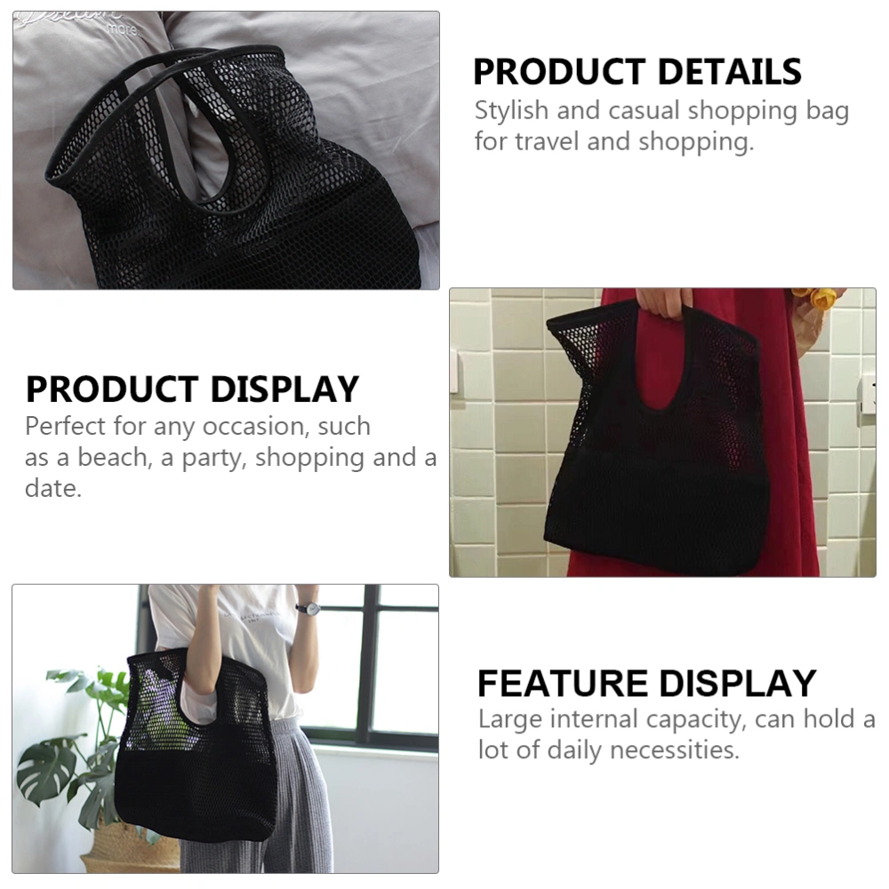 1pc High Capacity Portable Shopping Bag Mesh Design Beach Bag Tote Pouch