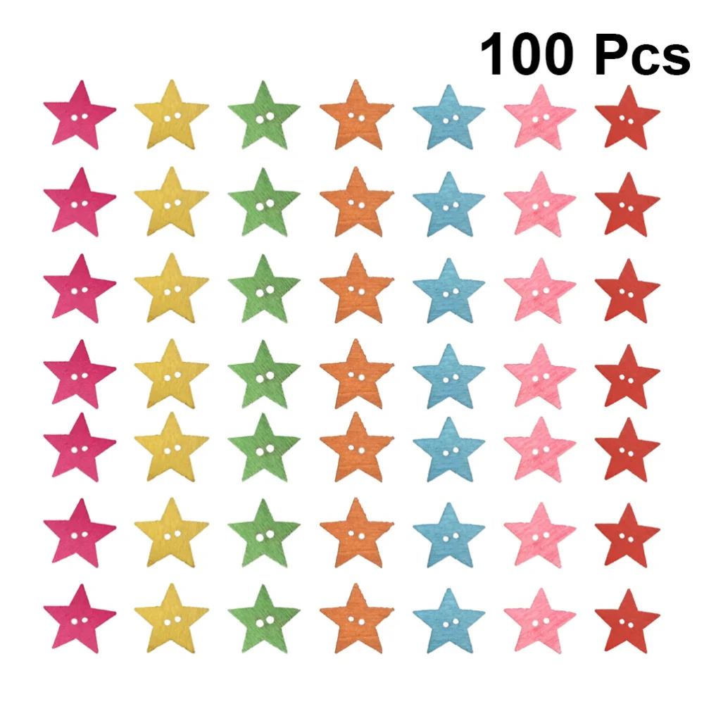 100 Pcs Two Holes Wooden Buttons Handmade Color Pentagram Buttons Lovely Costume Tool Sewing Needlework Scrapbooking DIY Accessories