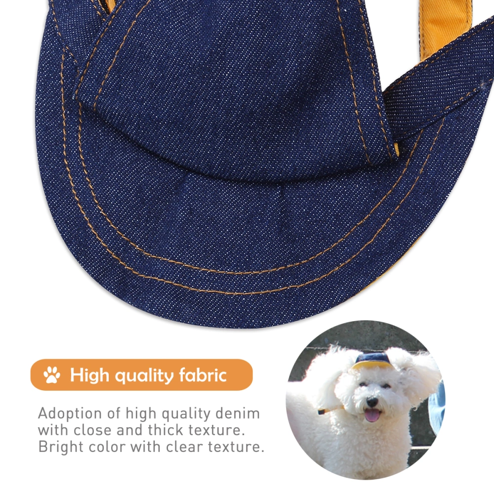 UEETEK Pet Dog Puppy Baseball Visor Hat Sunhat Adjustable Chin Strap Sunbonnet with Ear Holes - Size S(Navy Blue)