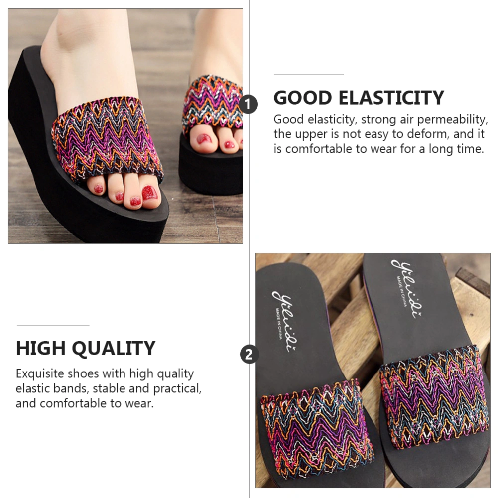 1 Pair Lady Thick Sole Slippers Summer Ethnic Style Leisure Sandals(38)