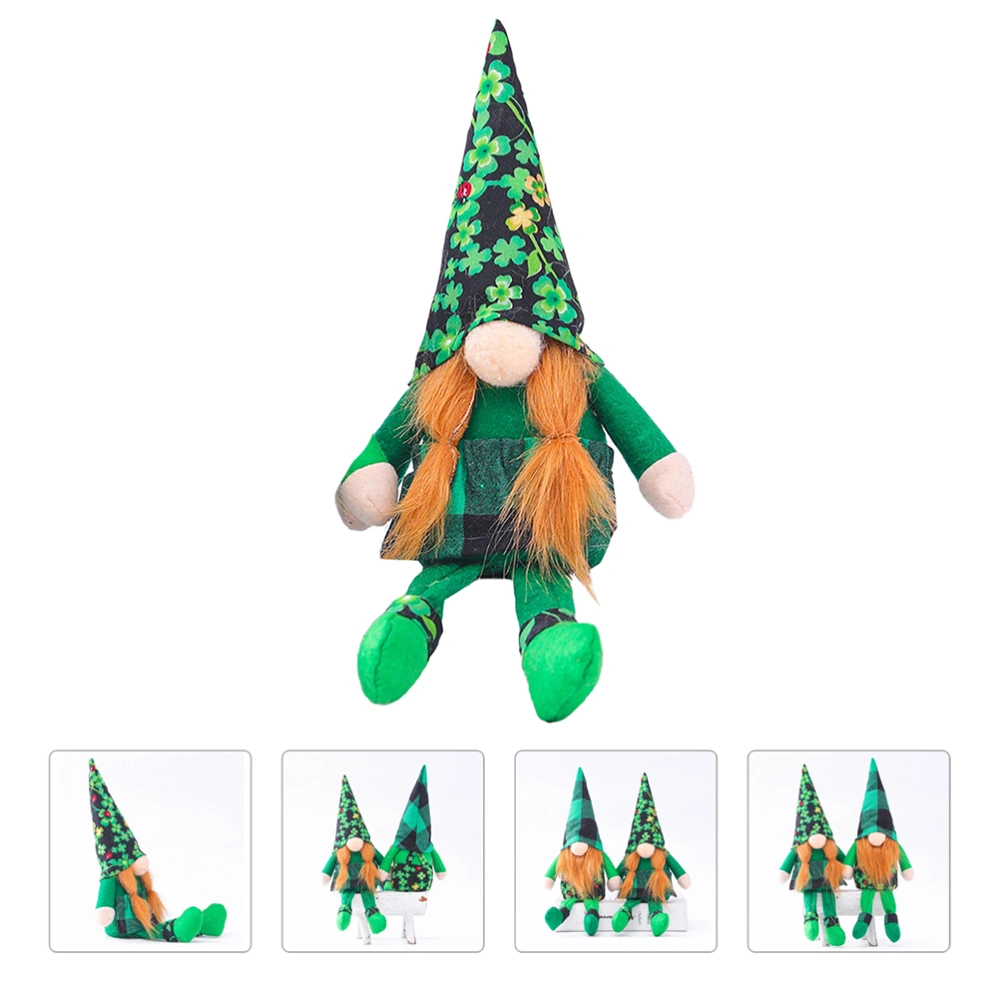 1pc St. Patrick's Day Faceless Doll Toy Table Clover Doll Desktop Long Leg Doll