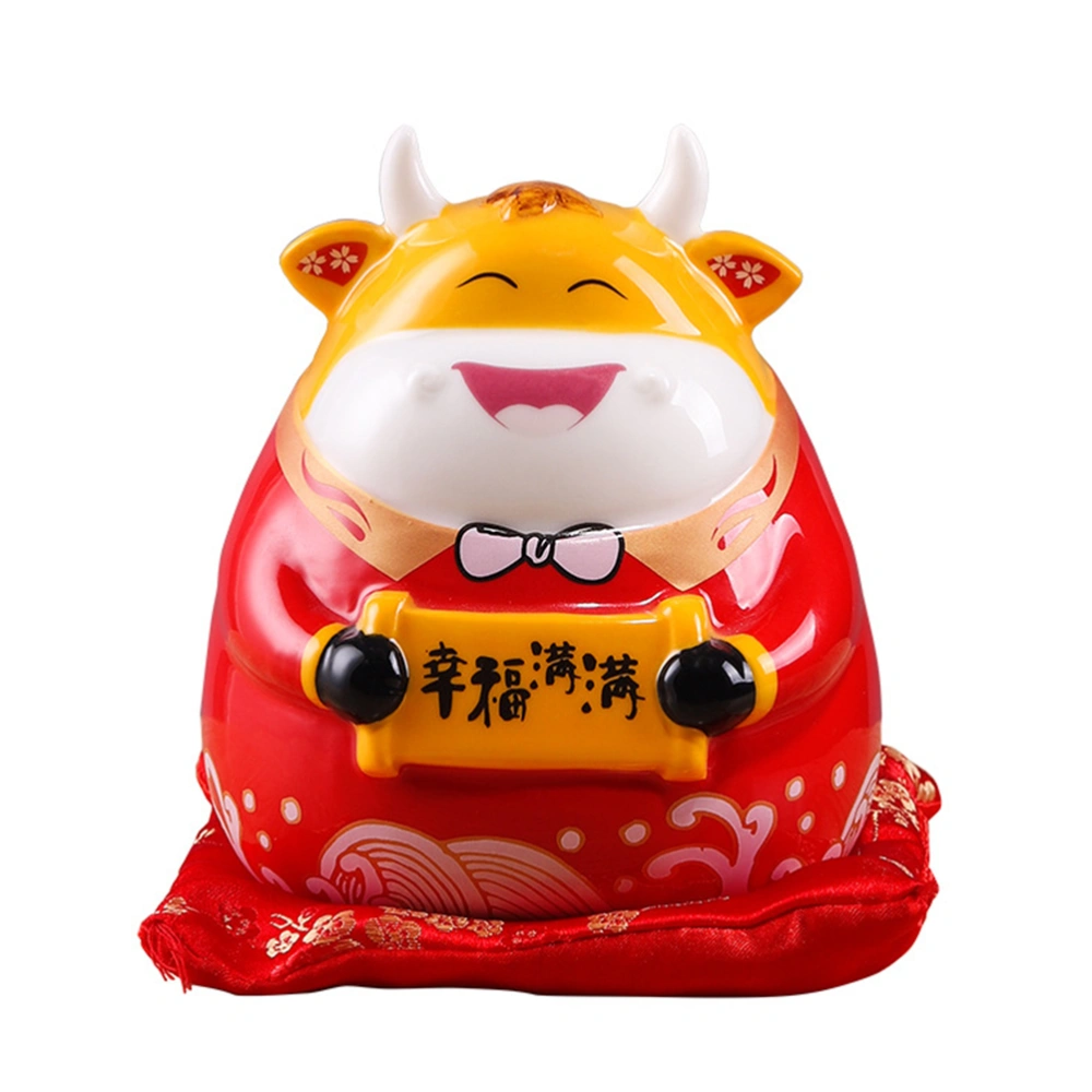 Chinese Zodiac Ox Coin Savings Pot Ceramic Adorable Money Bank for Kids