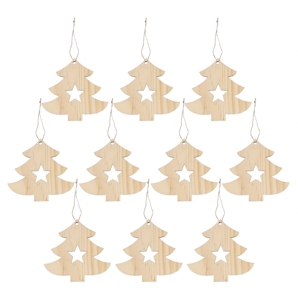 10pcs Wooden Cutouts Christmas Wooden Hanging Creative Tree and Star Shape Pendant Craft Ornament Christmas DIY Pendant Accessories Decorative Props with Hemp Rope