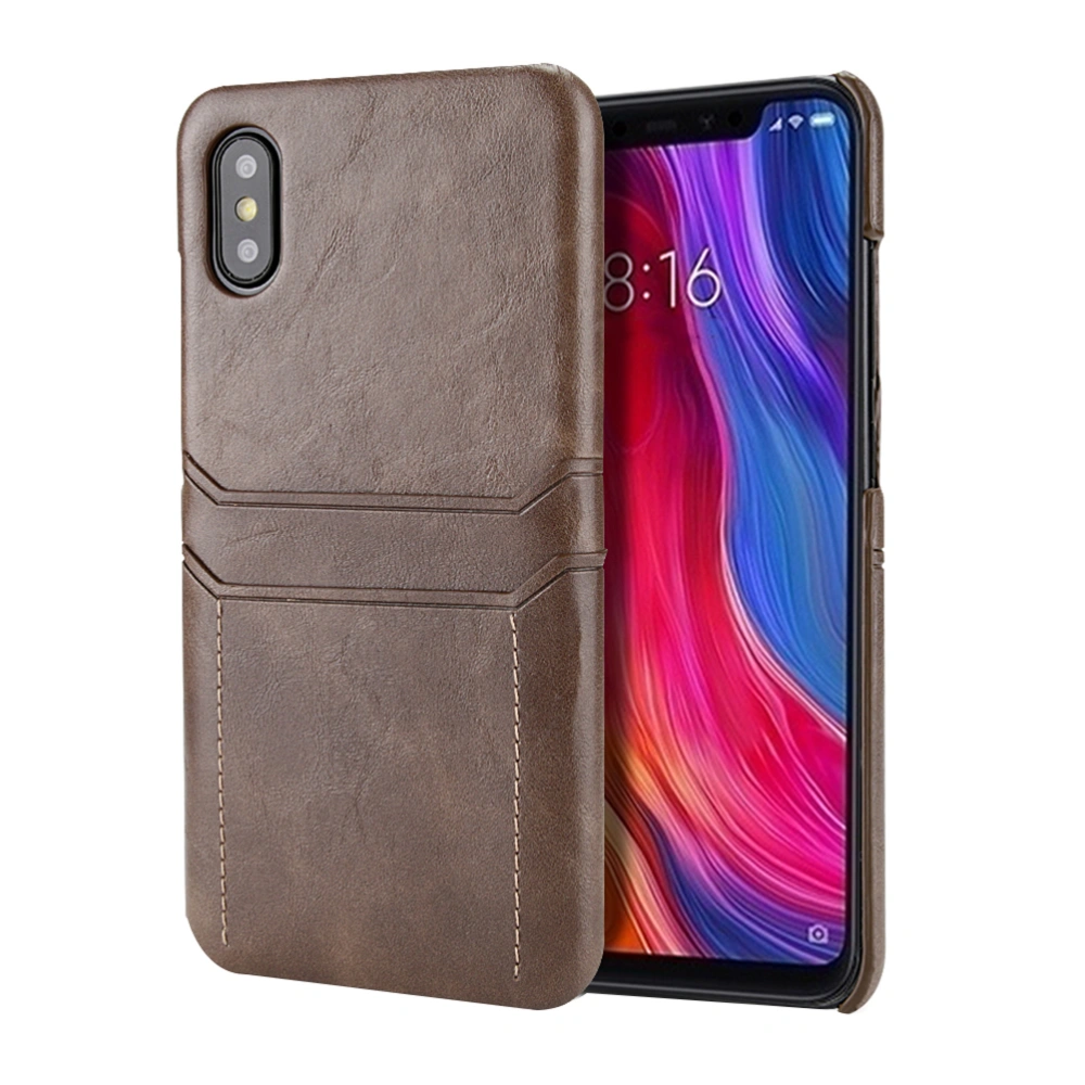 Retro Comfortable Grip Phone Case Exquisite Workmanship Dual Slot PU Shell Anti-scratch Phone Cover for XIAOMI 8 EXPLORER (Coffee)