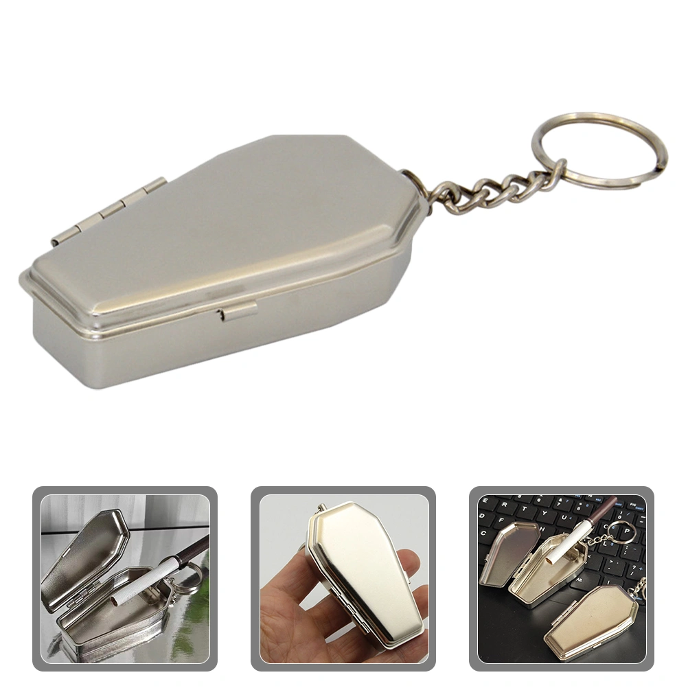Coffin Shaped Keychain Metal Ashtray Portable Ashtray Decorative Keyring Ornament