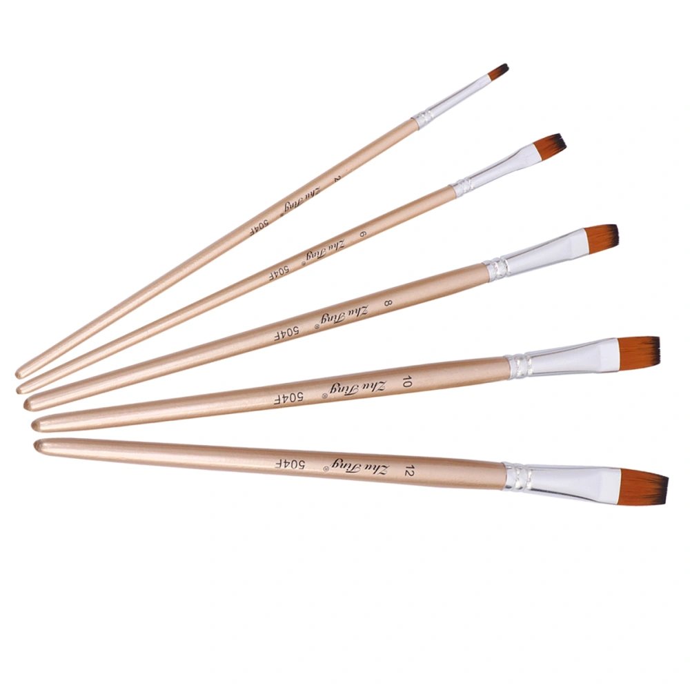 1 Set of 5Pcs Multi-function Nylon Paintbrush Paint Brush Painting Tool for Watercolor Painting Oil Painting (Rose Gold Flat Head)