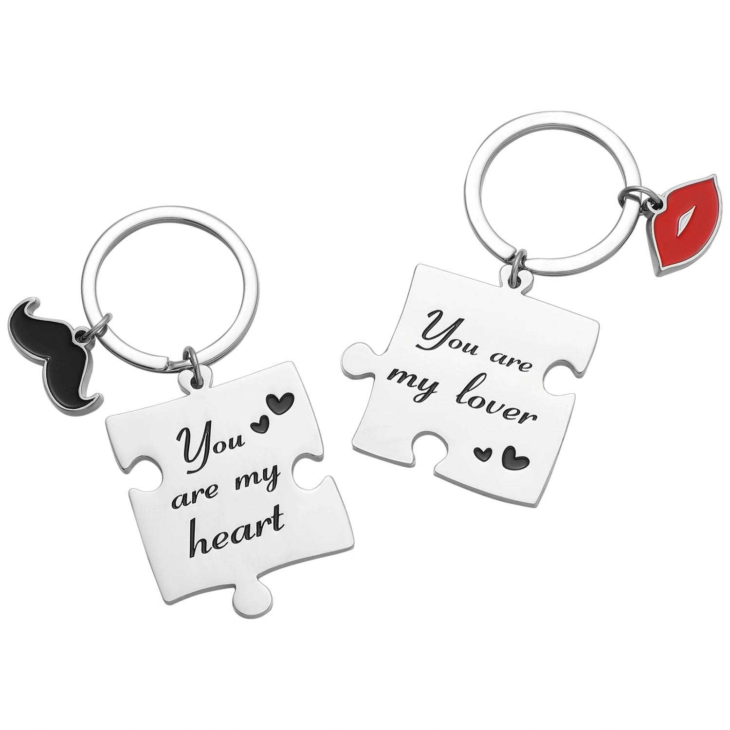 VALICLUD 1 Pair Couple Puzzle Keychain "You Are My Lover" "You Are My Heart" 2-piece Matching Keychain Zinc Alloy Keyring for Valentine's Day Birthday
