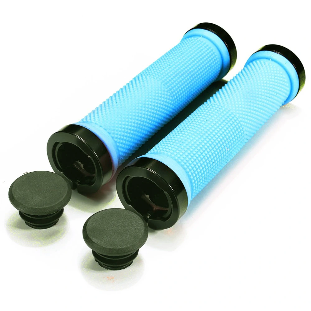 A Pair of Mountain Bike MTB Non-Slip Rubber Lock On Handlebar Grips (Blue)