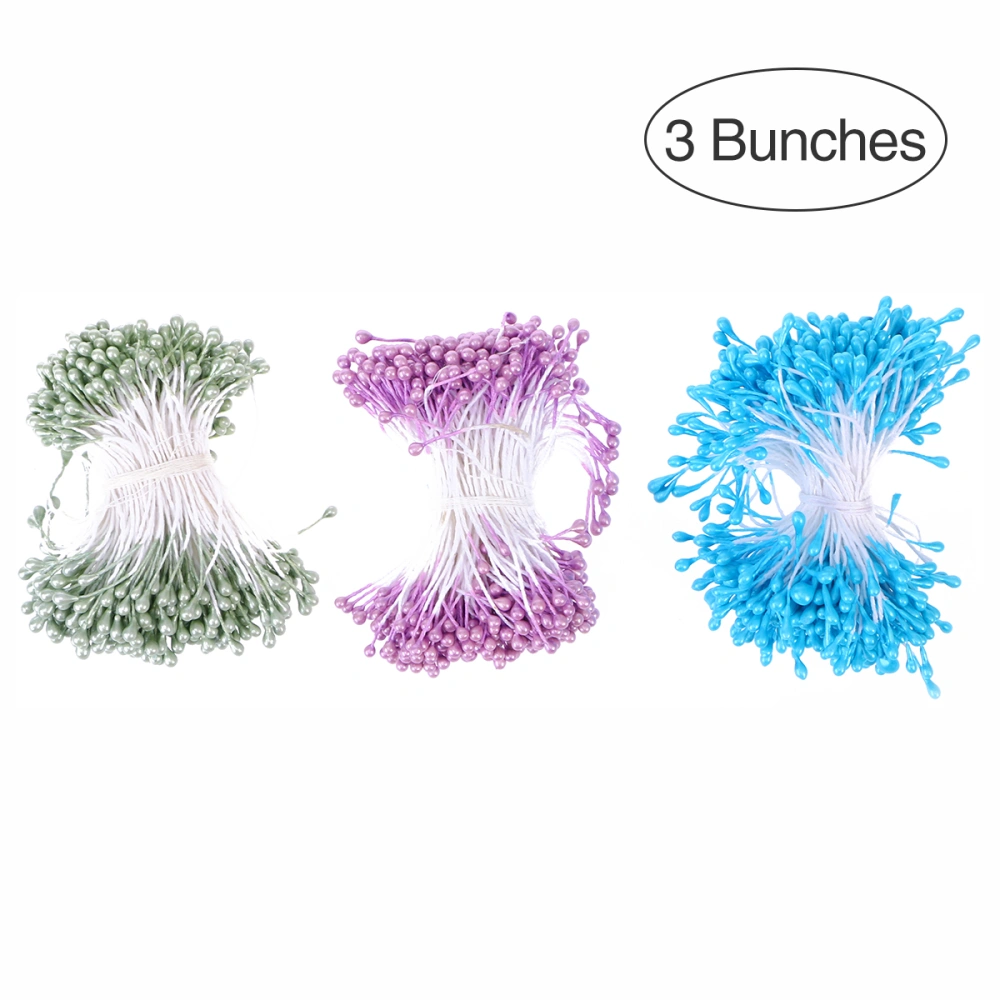 3Bundle Mini Stamen Handmade Artificial Flowers for Wedding Party Home Decoration DIY Christmas Scrapbook Accessories (Rose Purple and Blue and Tea Green)