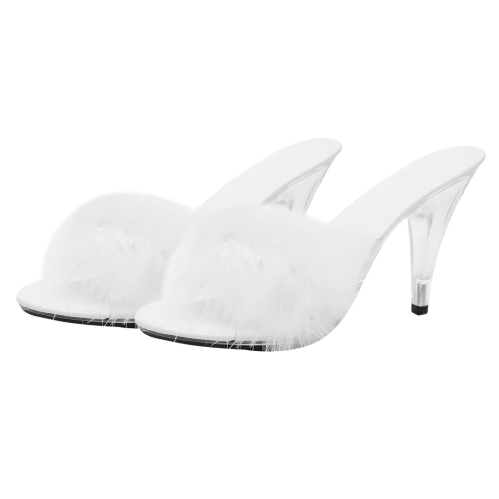 1 Pair of Sexy Super High Heels Shoes Transparent Sandals Nightclub Slippers Plush Large Size Shoes White Size 42 26CM, 9US, 6.5UK, 40.5EU, 10.218Inch