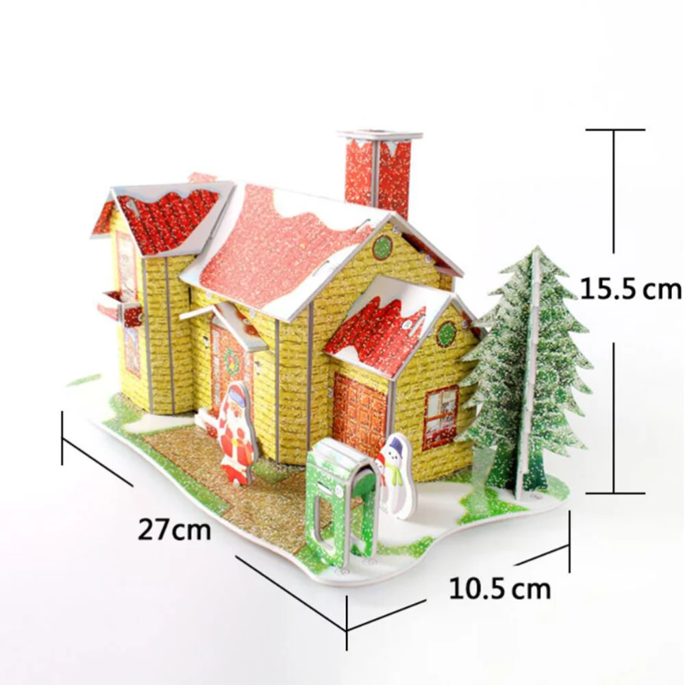 1PC DIY Paper House Christmas Decoration Festive Educational Jigsaw Handmade Gifts for Kids (Yellow)