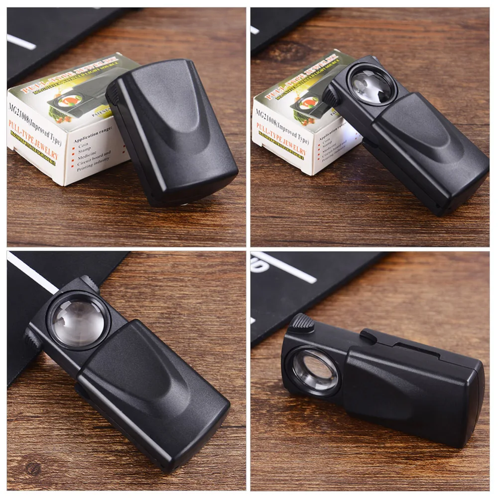 4pcs Pull-type Jewelry Magnifier 30X LED Illuminated Magnifying Glass Magnifier