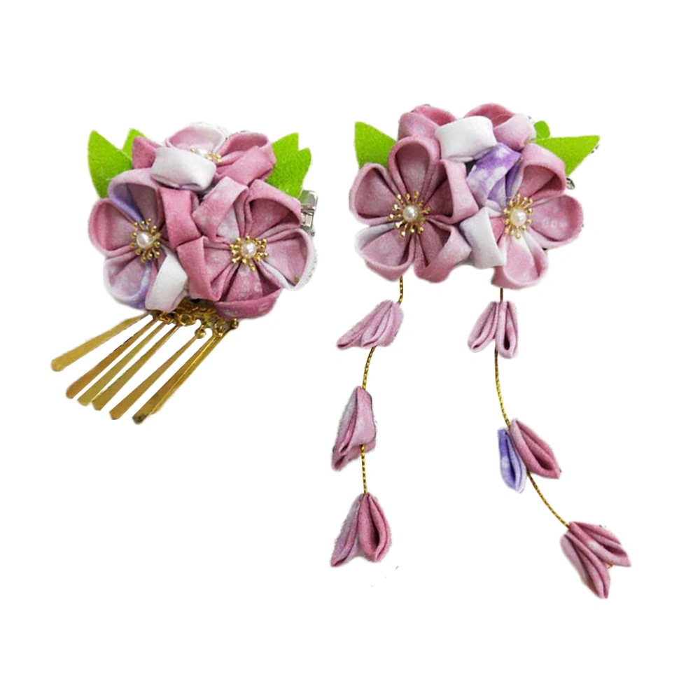 2 Pcs Japanese Style Floral Headband Fashion Fabric Metal Headwear Exquisite Hair Accessories for Women Girls Wearing (Light Pink)