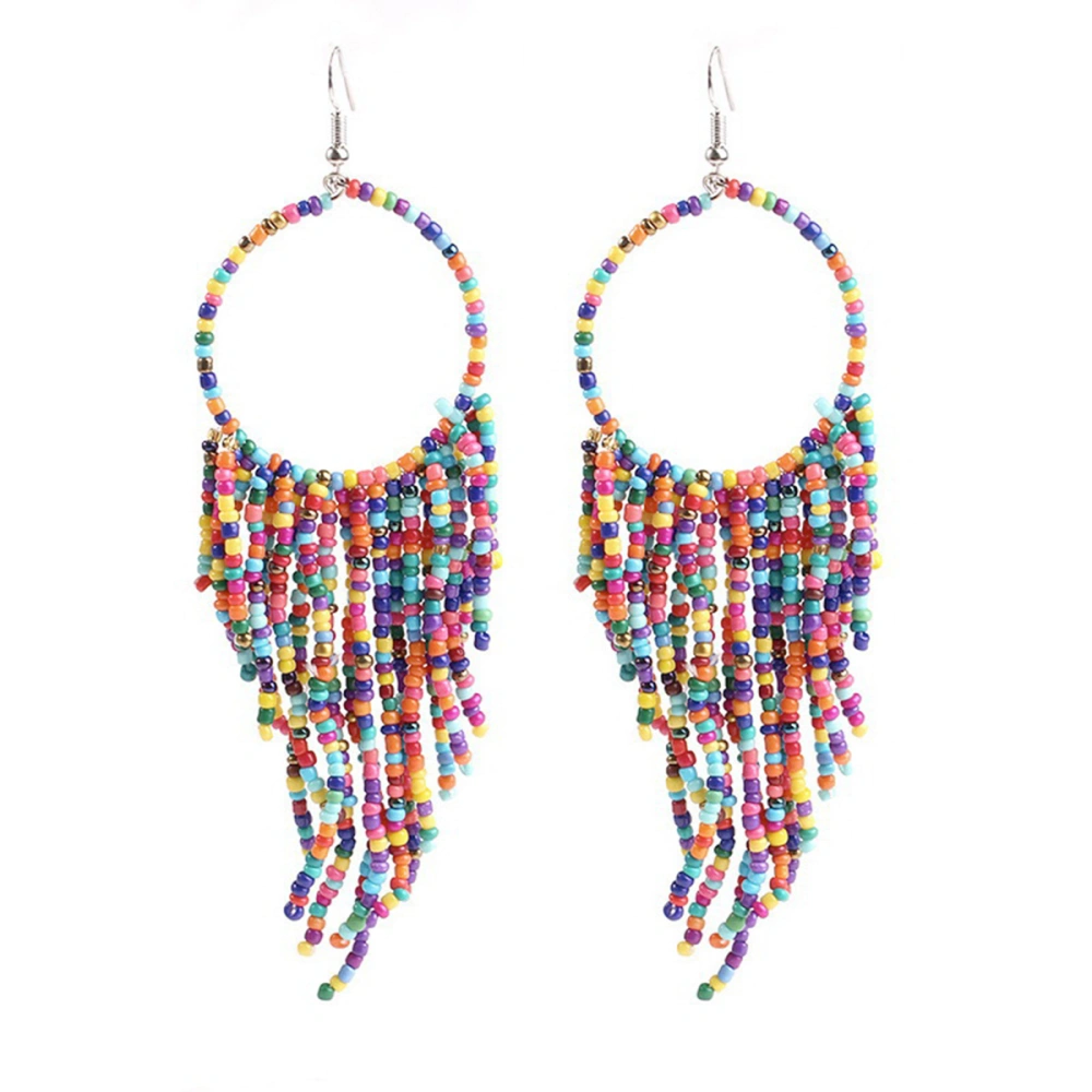 Vintage Earrings Tassel Ear Dangle Bohemian Ethnic Style Ear Drop Women Ear Pendant Alloy Ear Jewelry (Colorful)