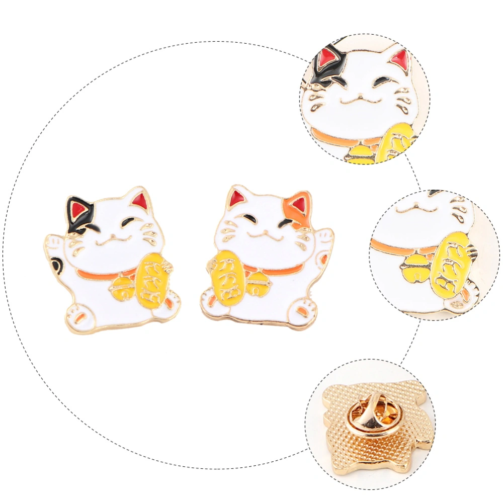 2Pcs Fortune Cat Brooches Cartoon Badge Mini Clothing Accessory for Festival