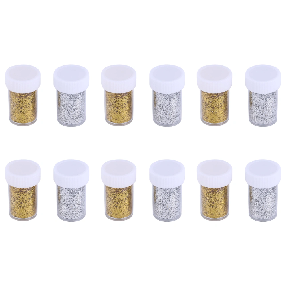 12 Bottles Glitter Powder DIY Shimmering Powder for Painting Nail Art Crafts Making (Golden and Silver)