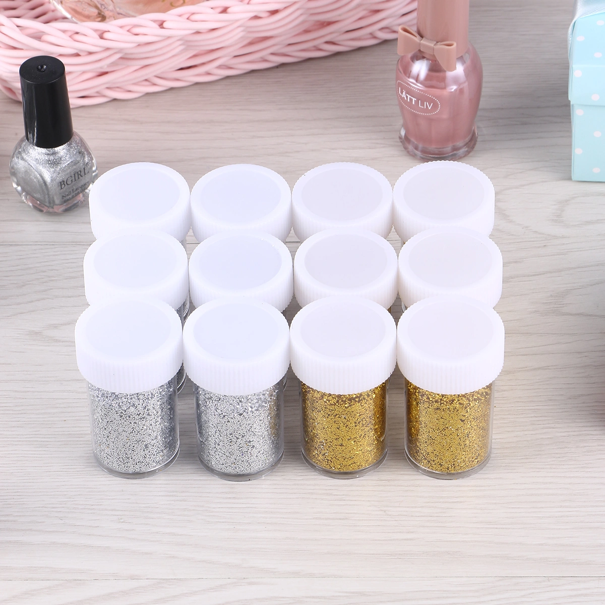 12 Bottles Glitter Powder DIY Shimmering Powder for Painting Nail Art Crafts Making (Golden and Silver)