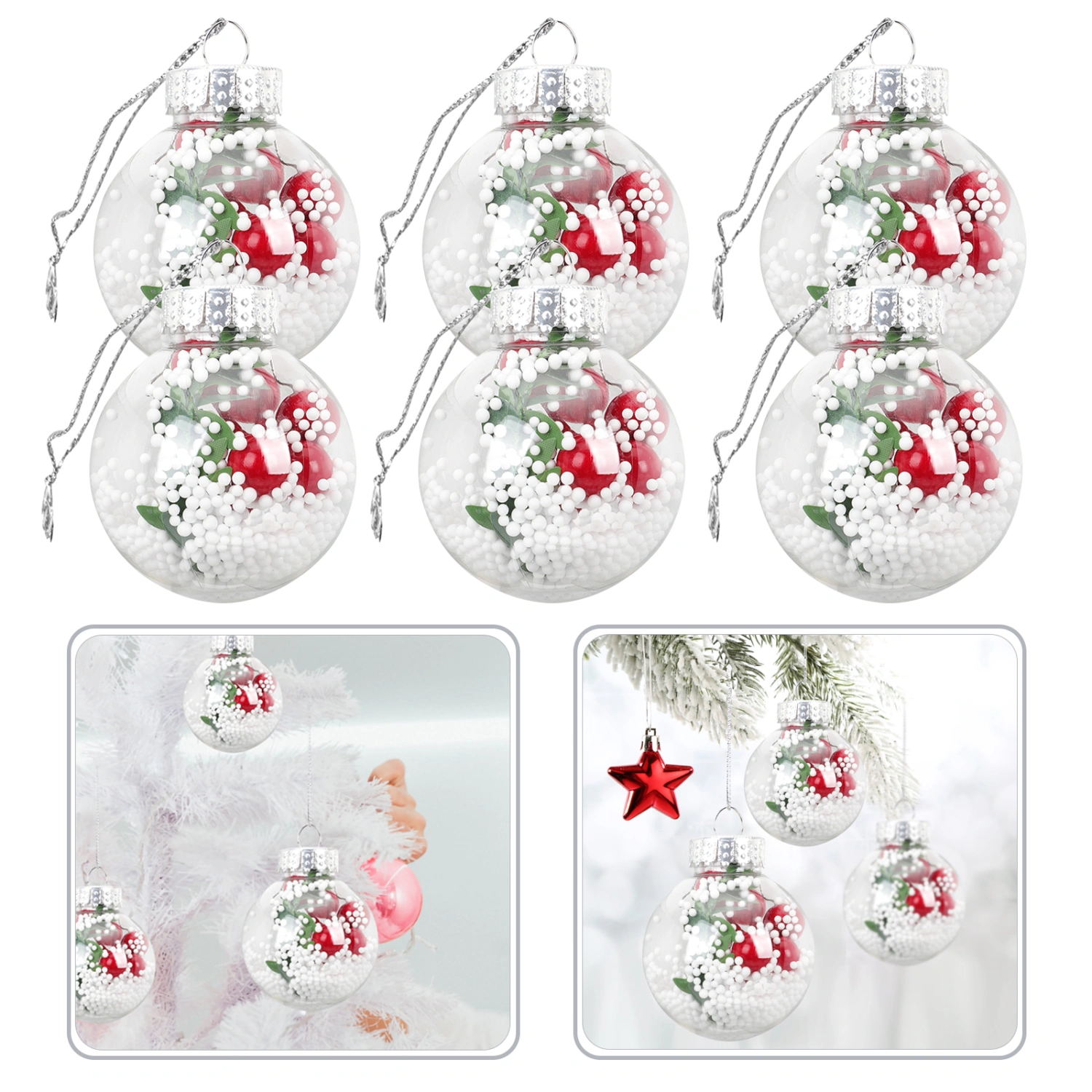 6Pcs Xmas Tree Hanging Ornament Christmas Balls Hanging Xmas Tree Decorations