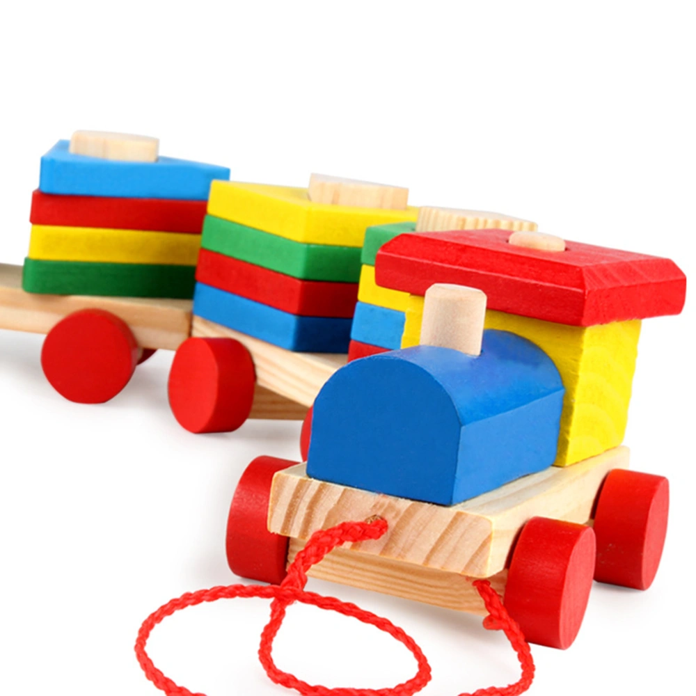 1 Set of Wooden Train Toy Three Blocks Train Toy Creative Drag Train Assembly Toy