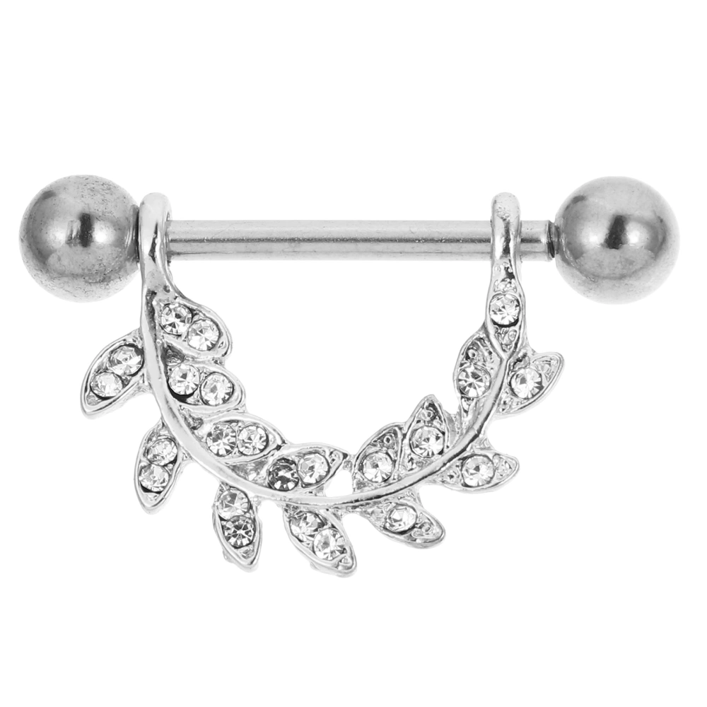 Leaf Shaped Papilla Ring Rhinestone Papilla Studs Barbell Body Piercing Jewelry