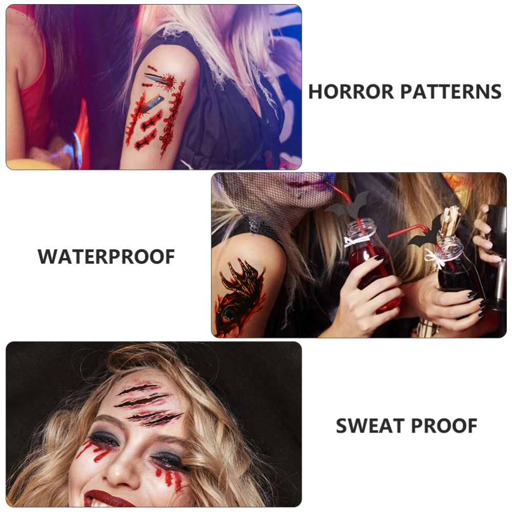 3 Sheets Halloween Horror Scar Tattoos Scary Wound Stickers Bloody Cosplay Props