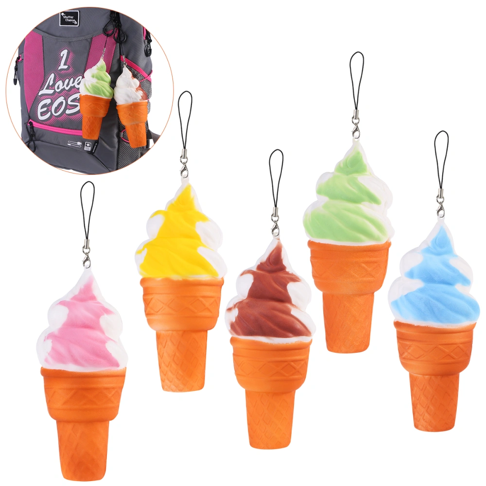 ROSENICE 5pcs Squeeze Charm Toy Ice-creams Phone Strap Squeezing Key Chain Strap (Green & Pink & Blue & Coffee & Yellow)