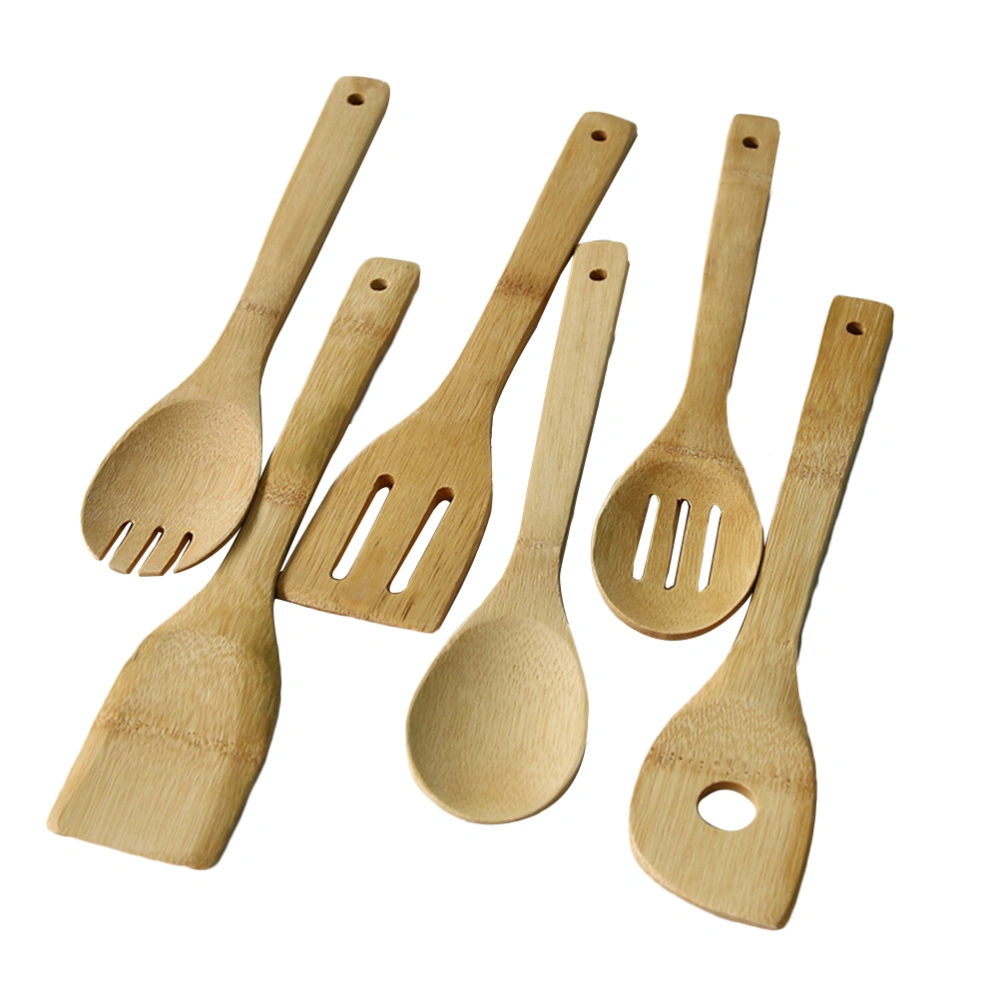 Set of 6 Pcs Bamboo Wooden Kitchen Tools Spatula Spoon Turner Bamboo Utensils for Cooking