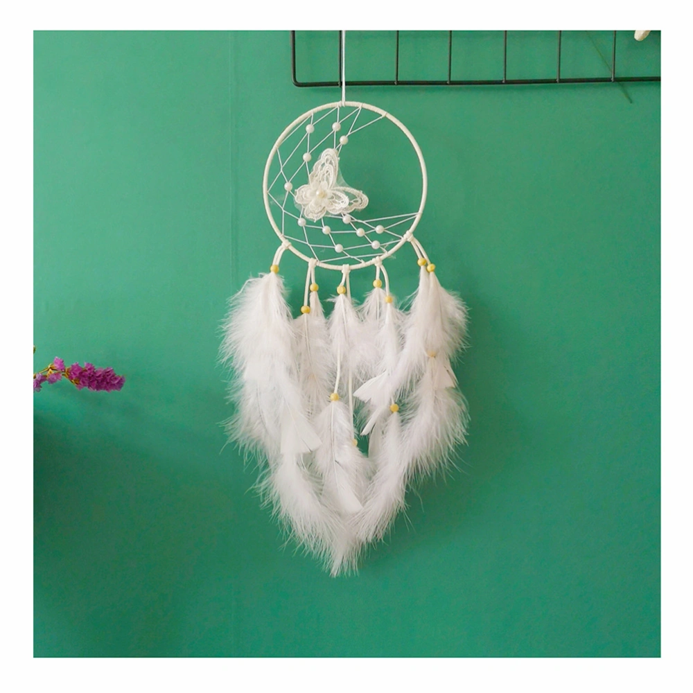 Beautiful Home Dream Catcher Bedroom Feather Pendant Decor (White Butterfly)