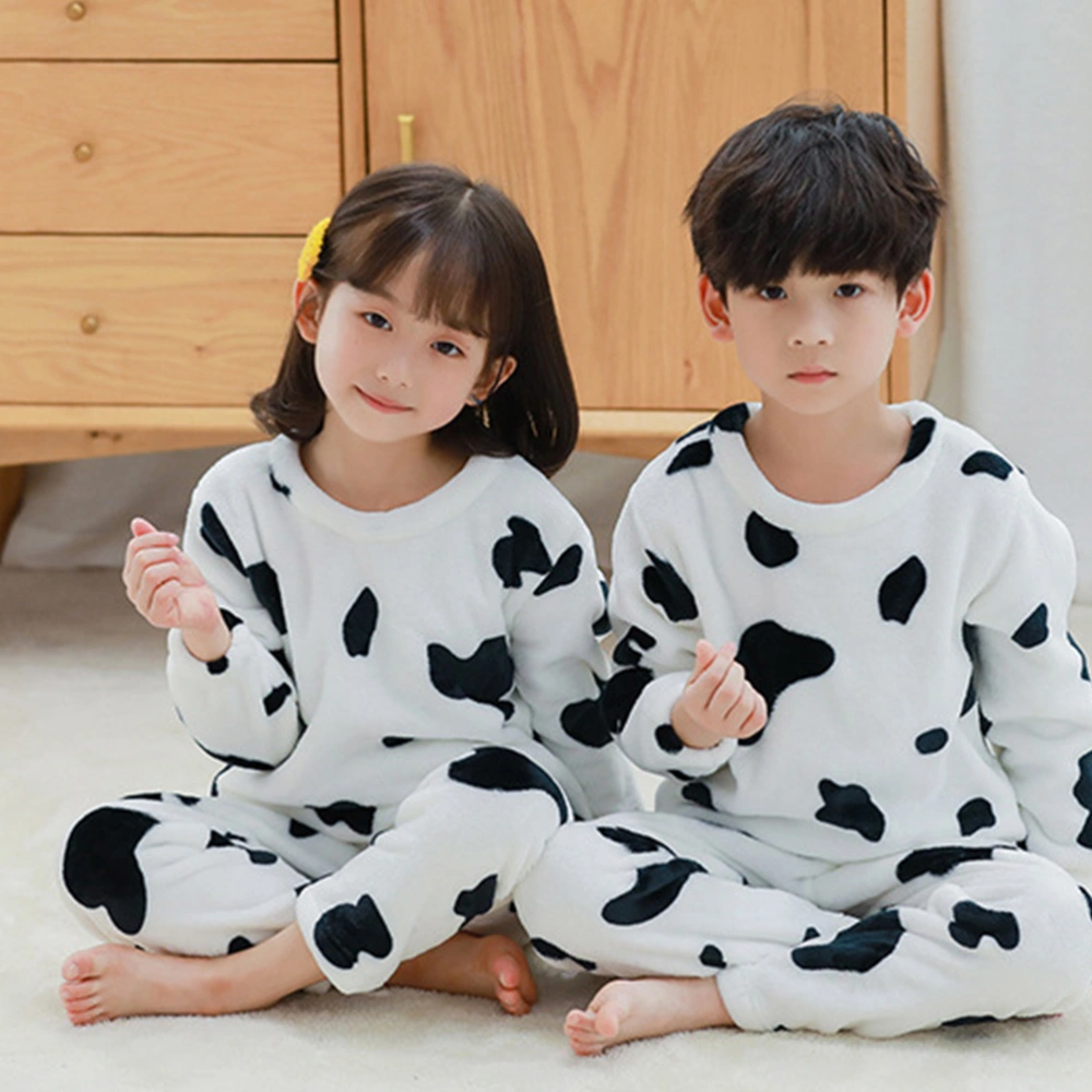 1 Set Cartoon Cow Pajamas Flannel Kids Home Leisurewear Children Warm Pajamas